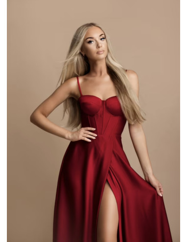 Vestido Mía granate fiesta