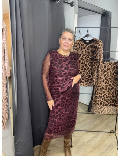 Falda print tule granate
