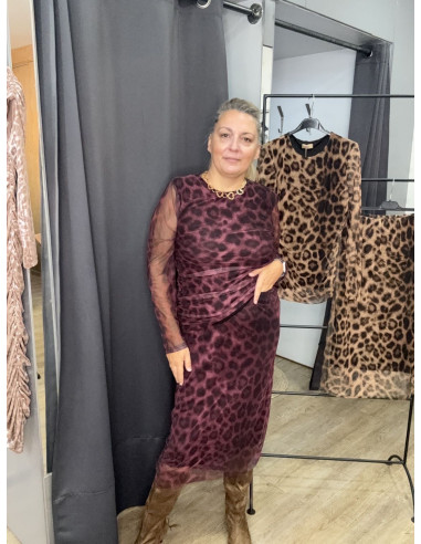 Falda print tule granate