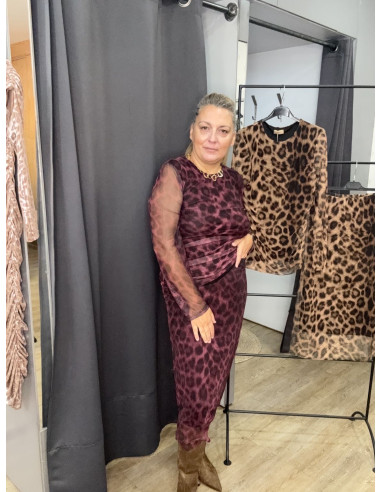 Falda print tule granate