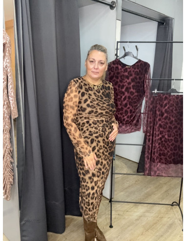 Falda tule print marron