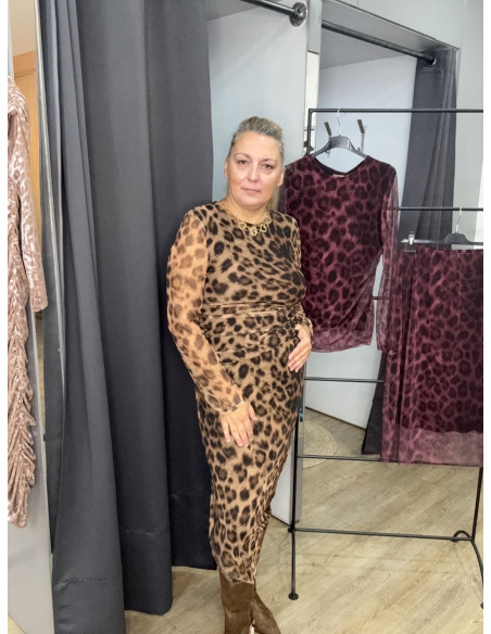 Falda tule print marron