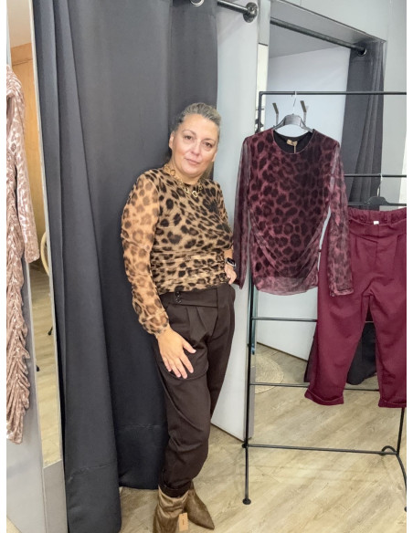 Camiseta tule print marron