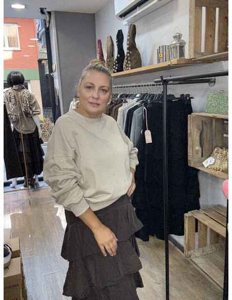 Sudadera brillo beige