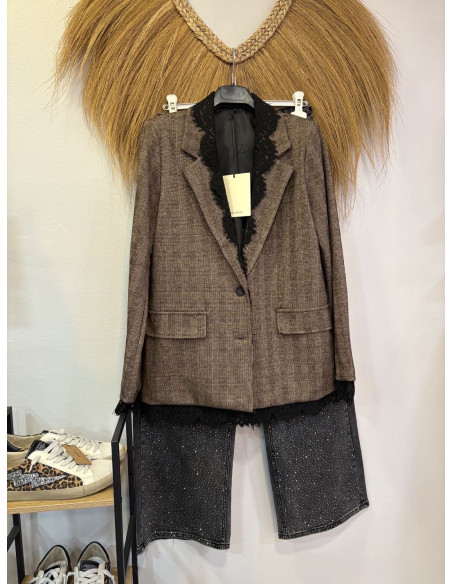 Americana cuadro encaje marrón