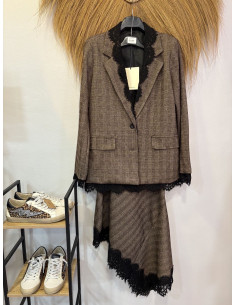 Americana cuadro encaje marrón 2