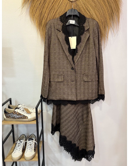 Americana cuadro encaje marron